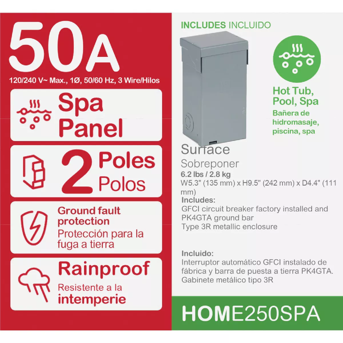 Square D Homeline 50A 2-Space 2-Circuit Outdoor Spa Panel Main Lug Load Center - photo 2