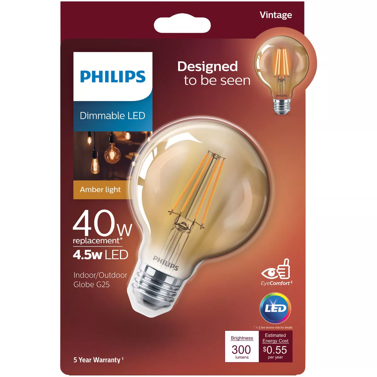 Philips Vintage Edison 40W Equivalent Warm White G25 Medium LED Decorative Light Bulb - photo 2