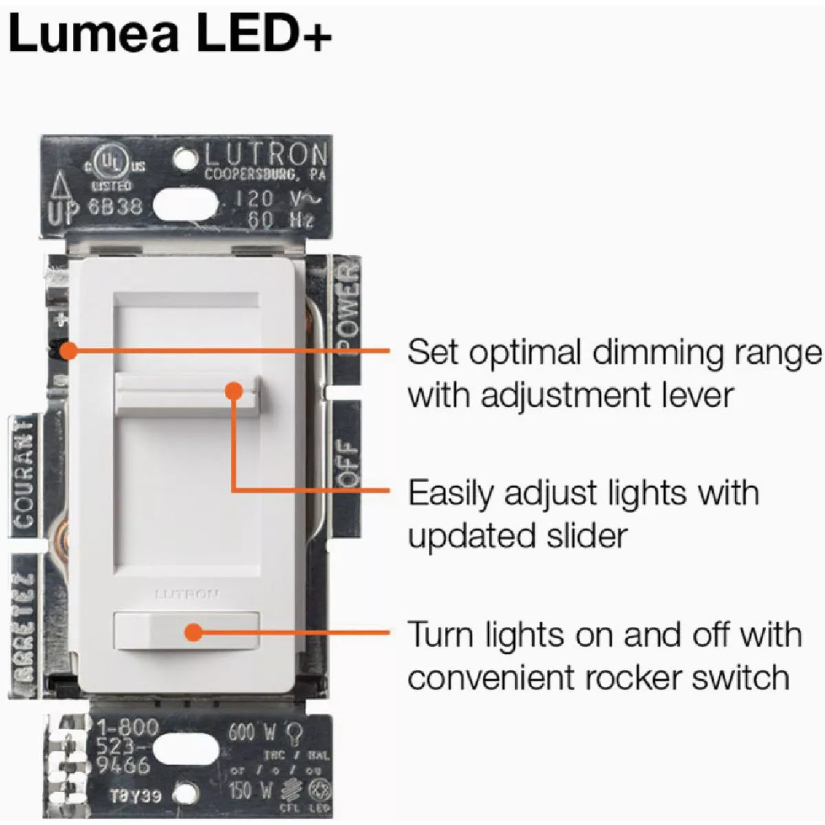 Lutron Lumea Incandescent/Halogen/LED/CFL White Slide Dimmer Switch - photo 7
