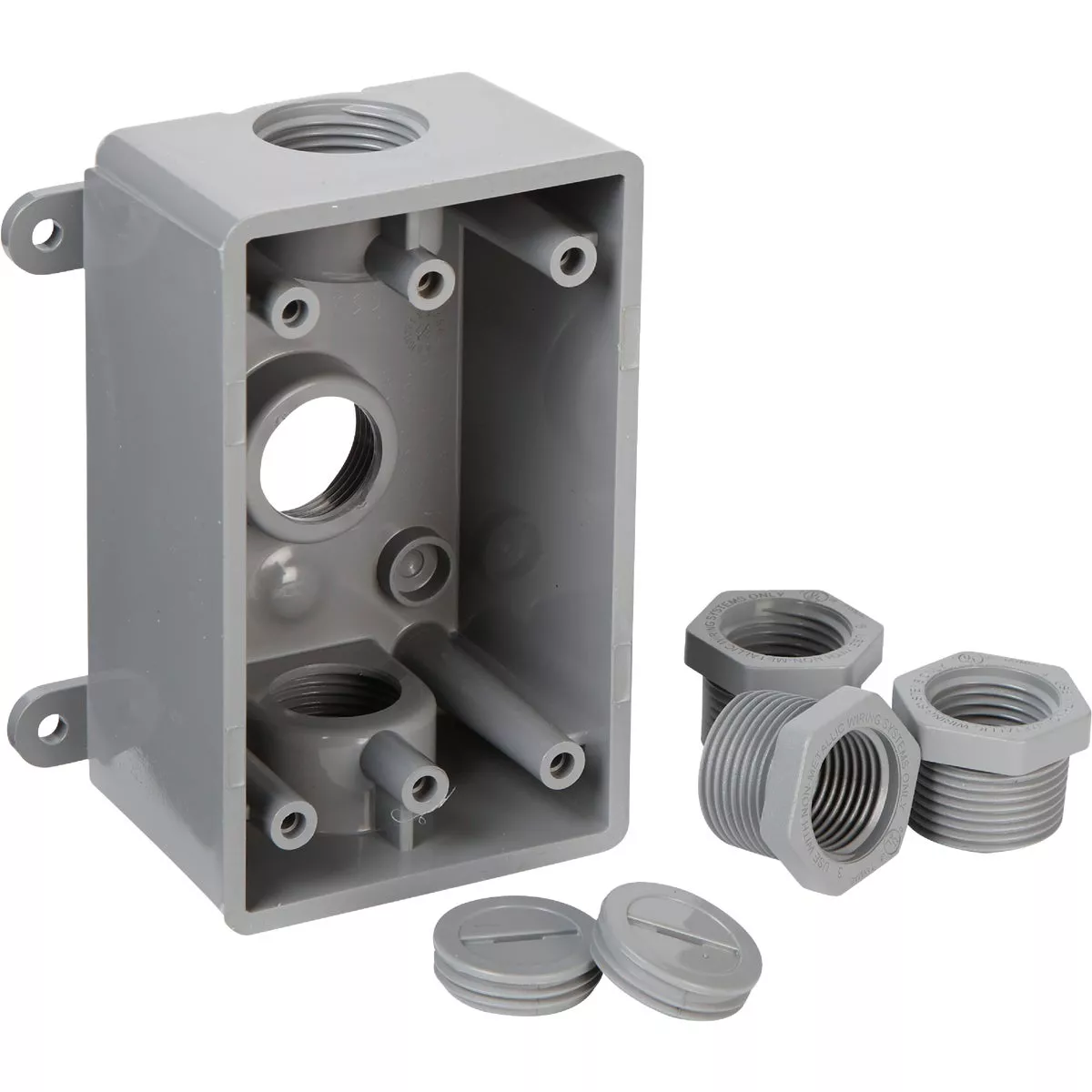 Bell Single Gang 1/2 In.,3/4 In. 3-Outlet Gray PVC Weatherproof Outdoor ...
