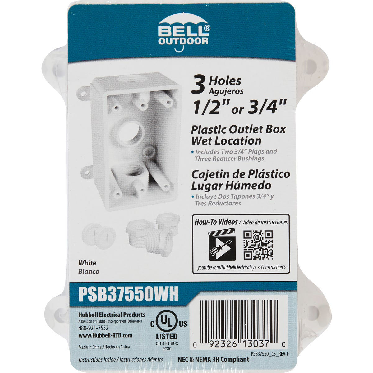 Bell Single Gang 1/2 In.,3/4 In. 3-Outlet White PVC Weatherproof ...