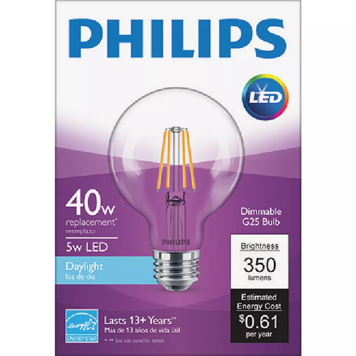 Philips 40W Equivalent Daylight G25 Medium Clear LED Decorative Light Bulb - photo 2