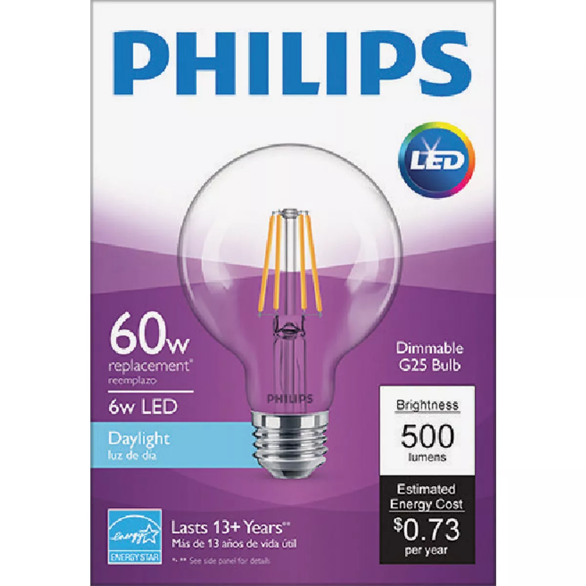 Philips 60W Equivalent Daylight G25 Medium Clear LED Decorative Light Bulb - photo 2