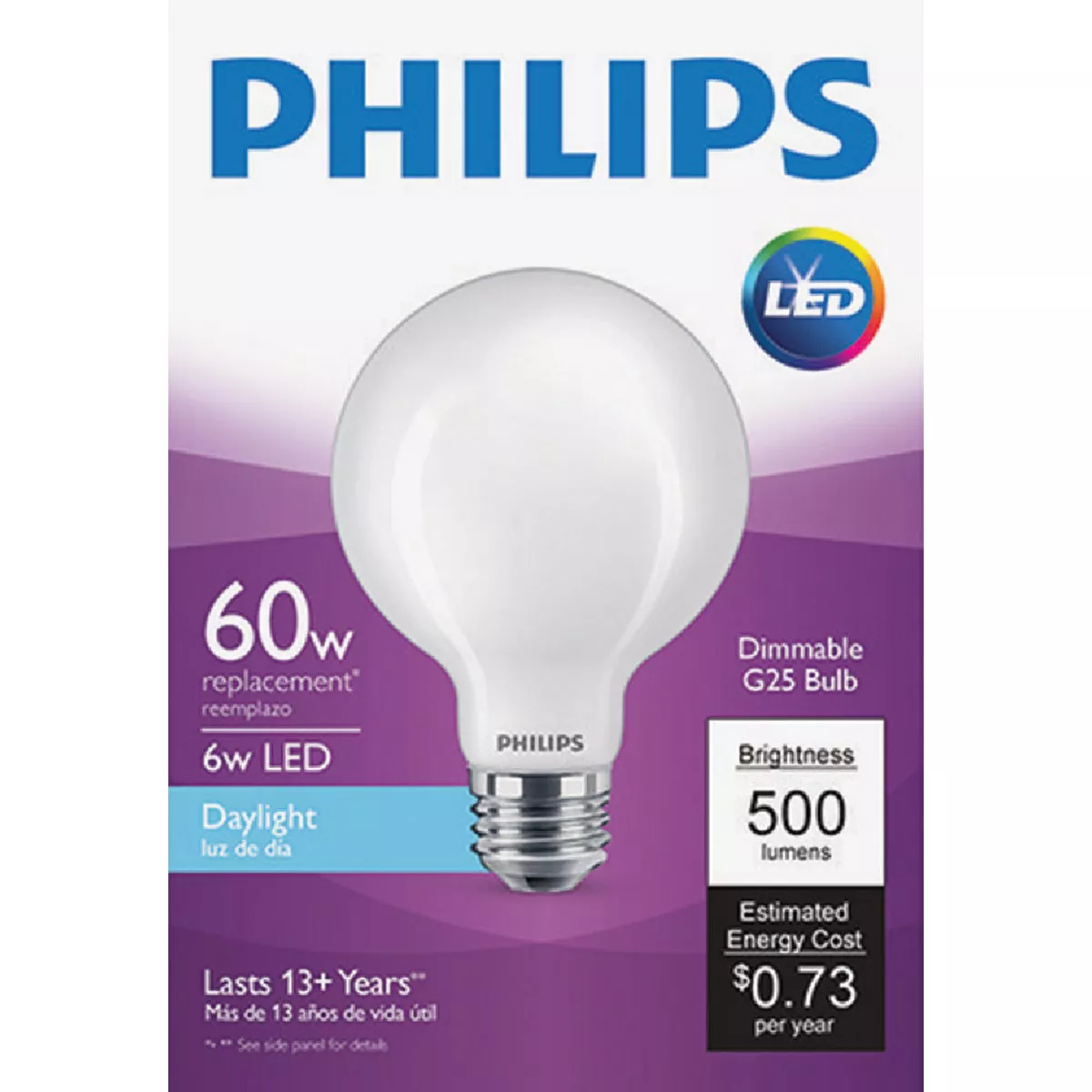 Philips 60W Equivalent Daylight G25 Medium Frosted LED Decorative Light Bulb