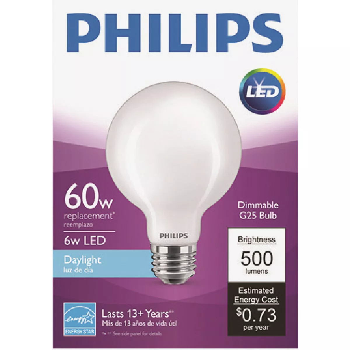 Philips 60W Equivalent Daylight G25 Medium Frosted LED Decorative Light Bulb - photo 2