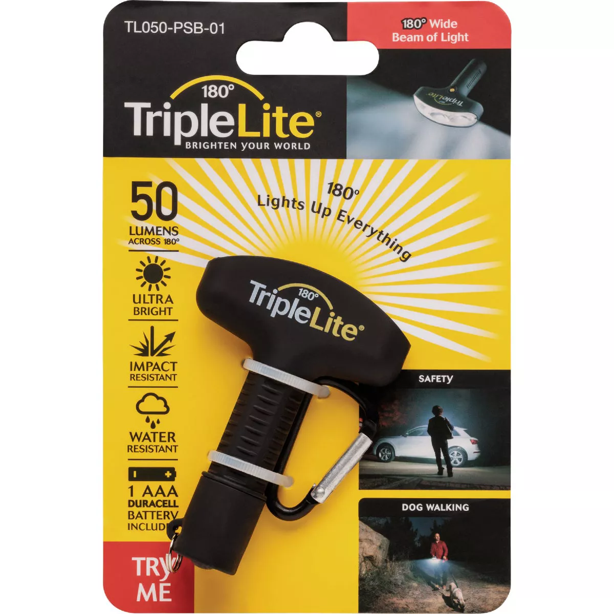 TripleLite 50 Lm. Black 180 Deg Mini LED Flashlight with Carabiner