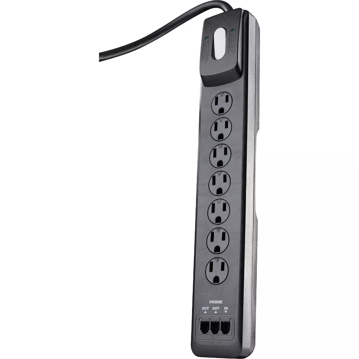 Woods 7-Outlet 2480J Black Multi-Media Surge Protector Strip with 6 Ft. Cord