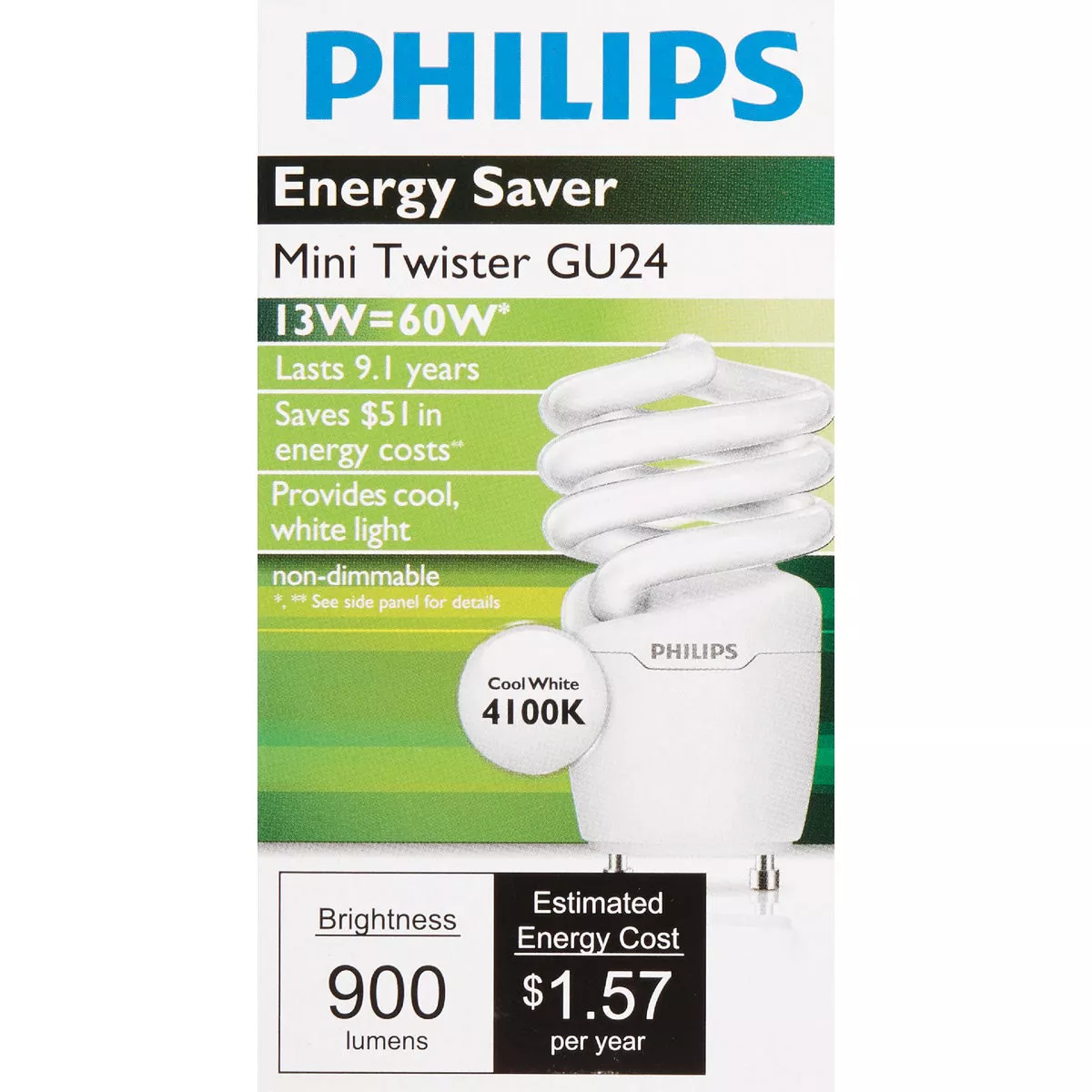 Philips Energy Saver 60W Equivalent Cool White GU24 Base Spiral CFL Light Bulb - photo 2