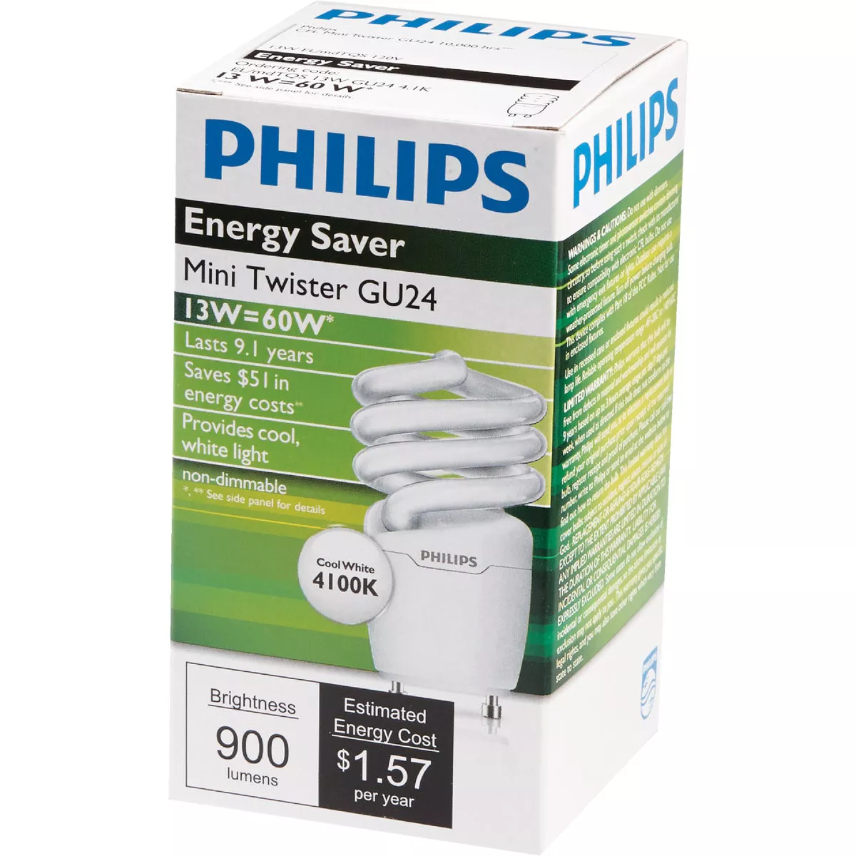 Philips Energy Saver 60W Equivalent Cool White GU24 Base Spiral CFL Light Bulb - photo 3
