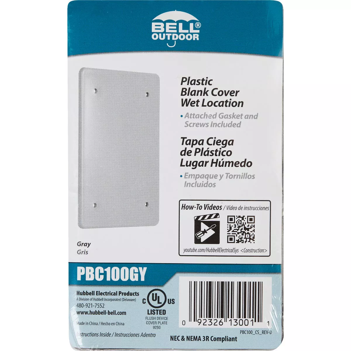 Bell Single Gang Blank Rectangular Polycarbonate Gray Weatherproof Outdoor Box Cover - photo 2