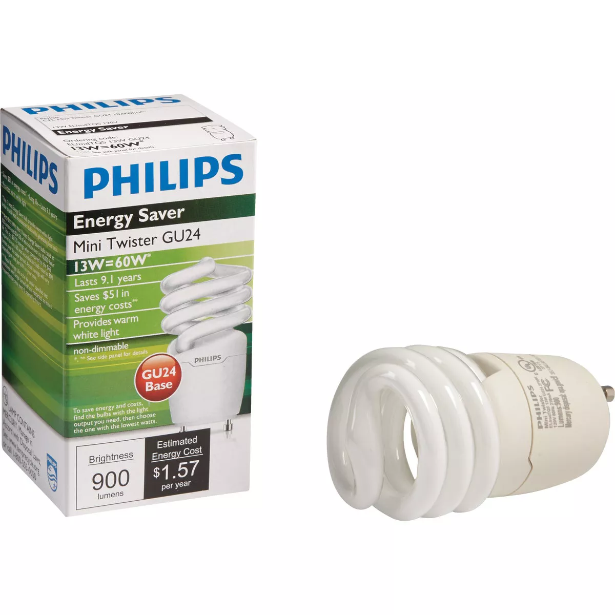 13W Mini Spiral CFL Light Bulb - 3500K Neutral White, 900 Lumens, GU24 Base, 82 CRI