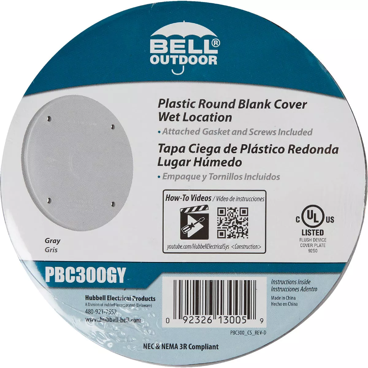 Bell Single Gang Blank Round Polycarbonate Gray Weatherproof Outdoor Box Cover - photo 2