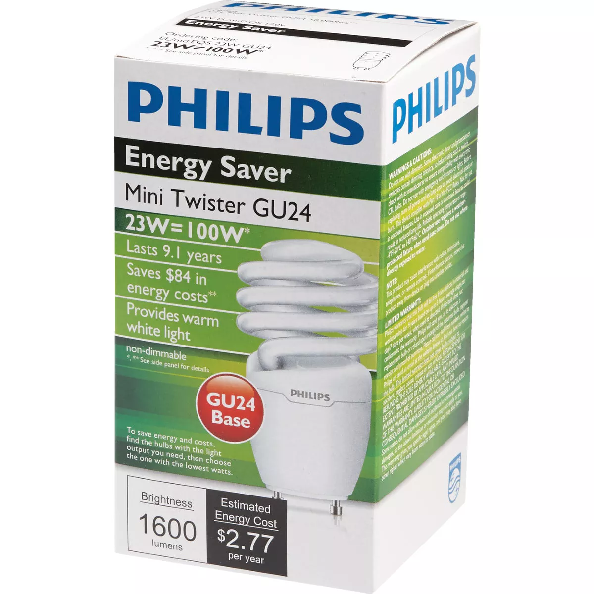 Philips Energy Saver 100W Equivalent Warm White GU24 Base Spiral CFL Light Bulb - photo 3
