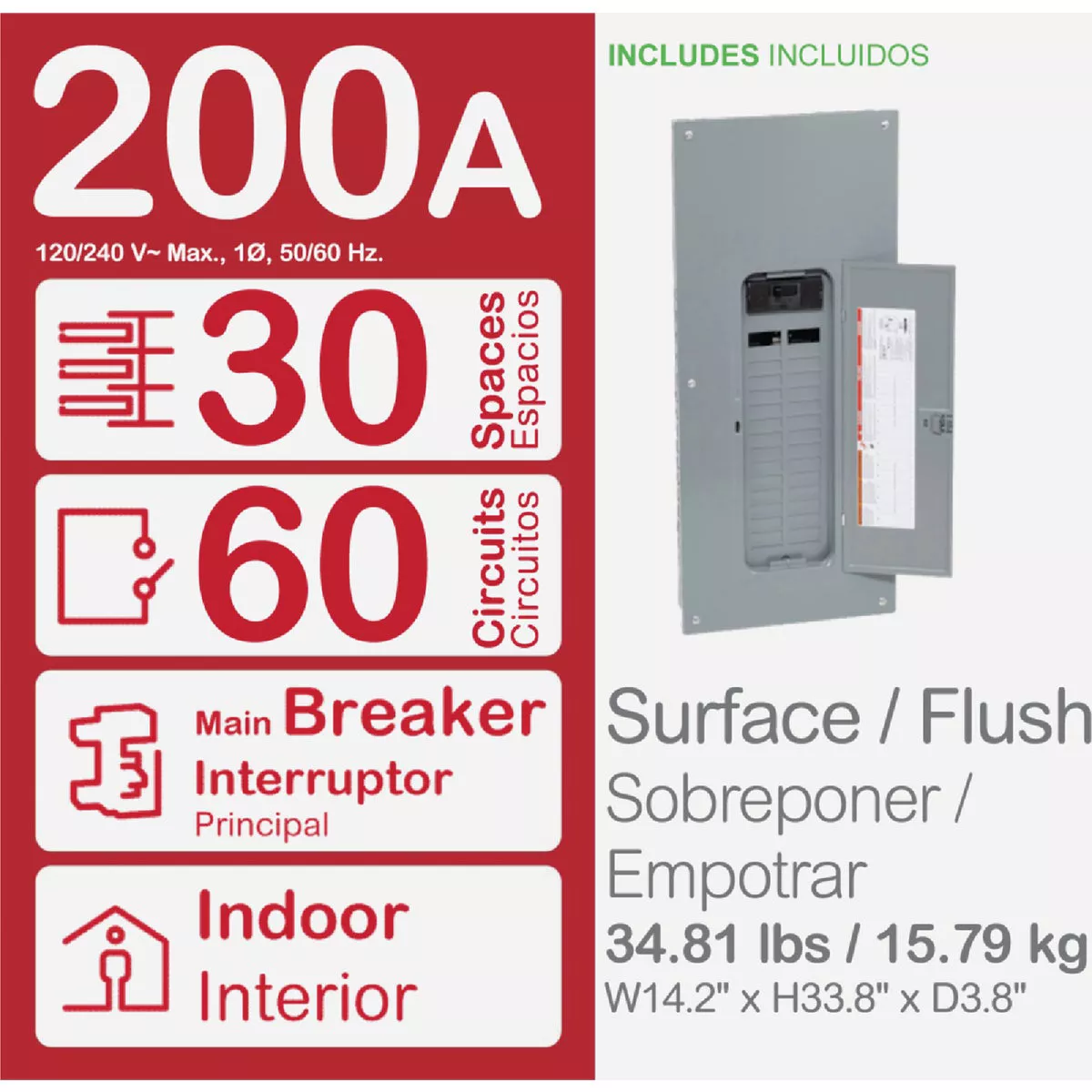 Square D Homeline Qwik-Grip 200A 60-Circuit 30-Space Indoor Main Breaker Plug-On Neutral Load Center - photo 2