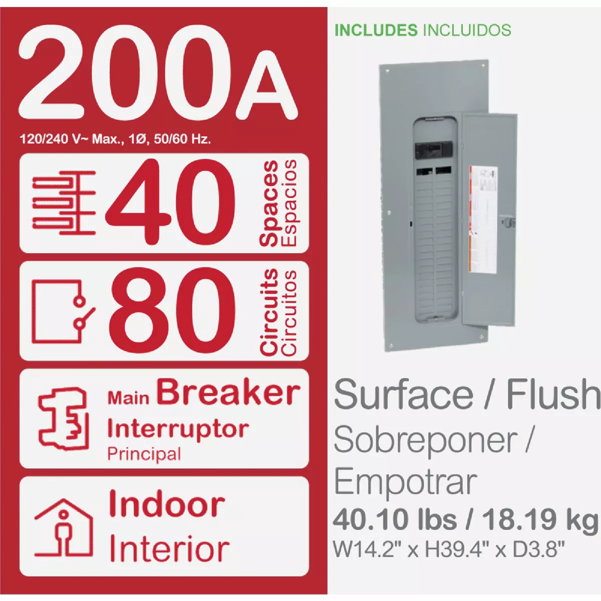 Square D Homeline Qwik-Grip 200A 80-Circuit 40-Space Indoor Main Breaker Plug-On Neutral Load Center - photo 2