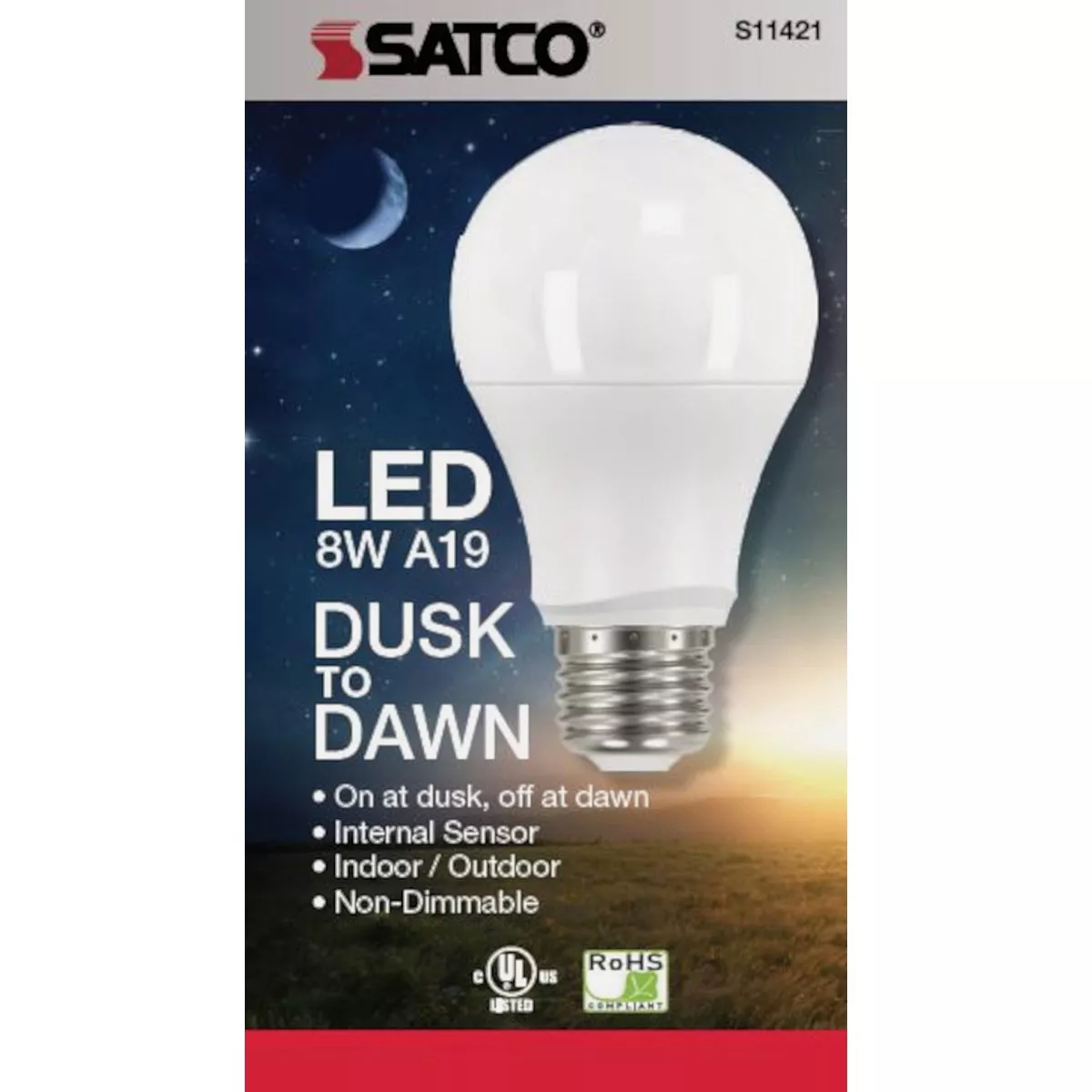 Satco Nuvo 60W Equivalent Warm White A19 Medium Dusk To Dawn LED Light Bulb - photo 2