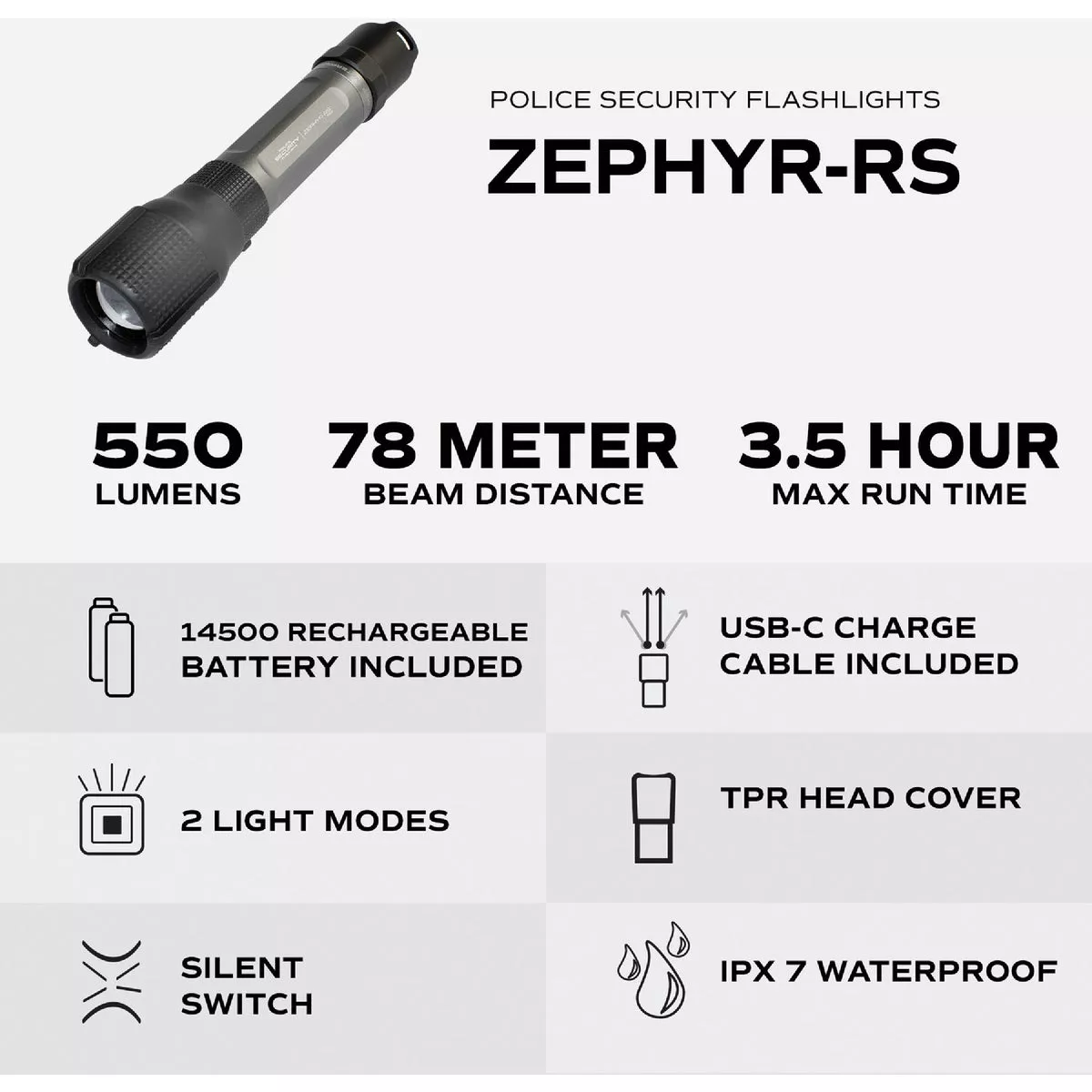 Police Security Zephyr-RS 550 Lm. LED Flashlight - photo 4