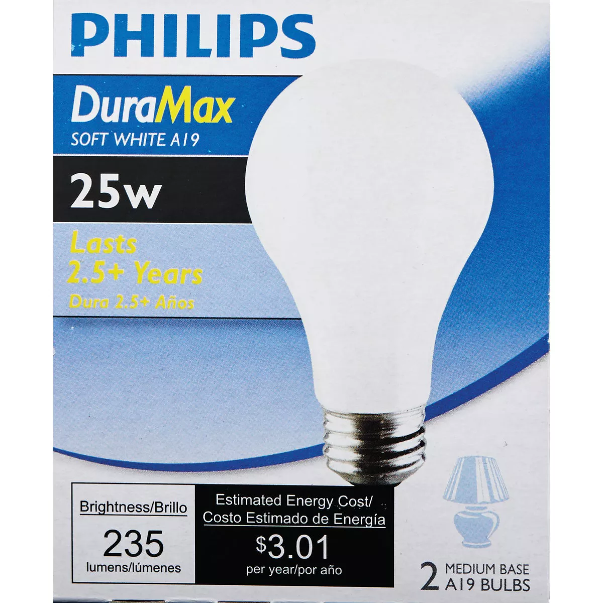 Philips Duramax 25W Frosted Soft White Medium Base A19 Incandescent Light Bulb (2-Pack) - photo 2