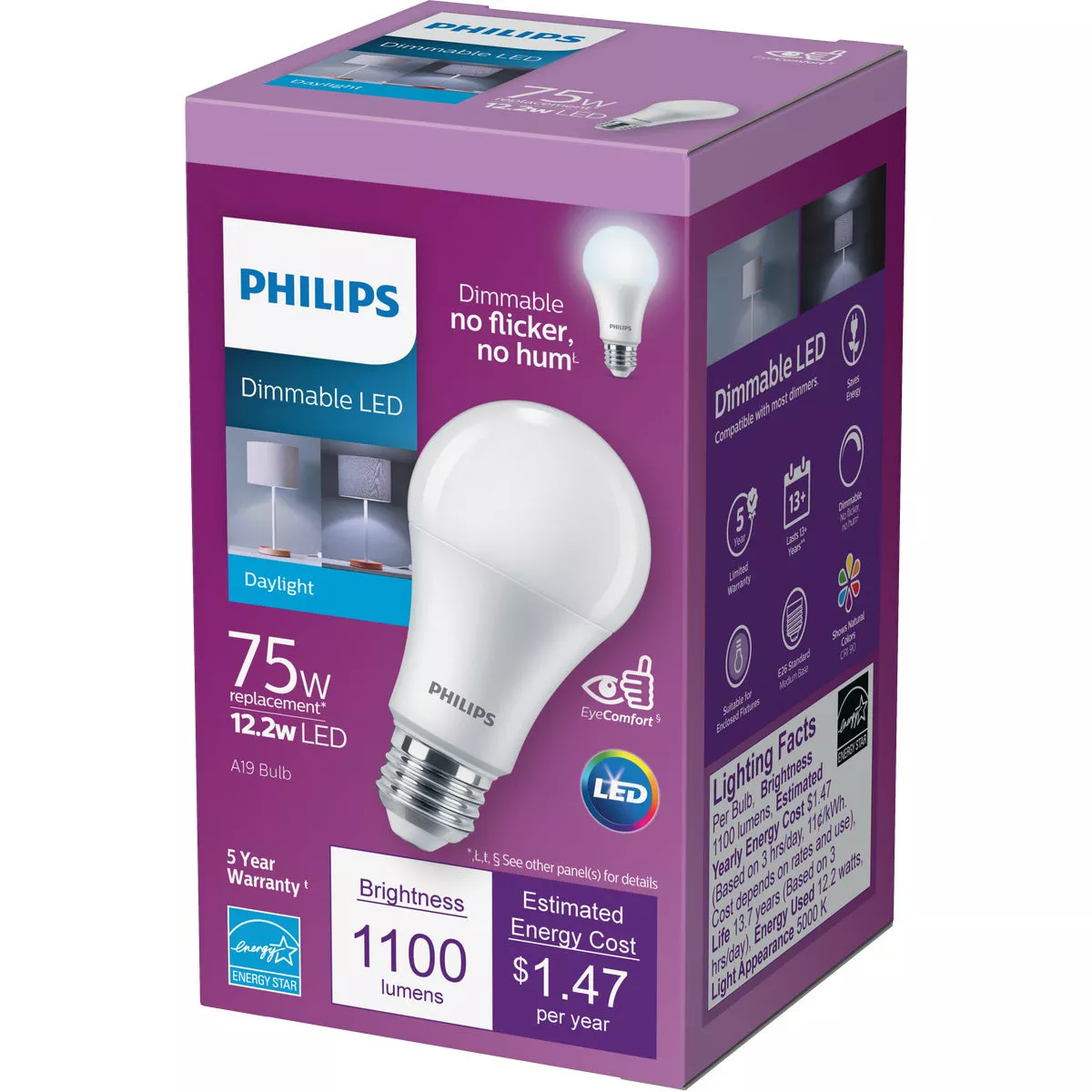 Philips 75W Equivalent Daylight A19 Medium Dimmable LED Light Bulb, Title 20 Compliant - photo 2