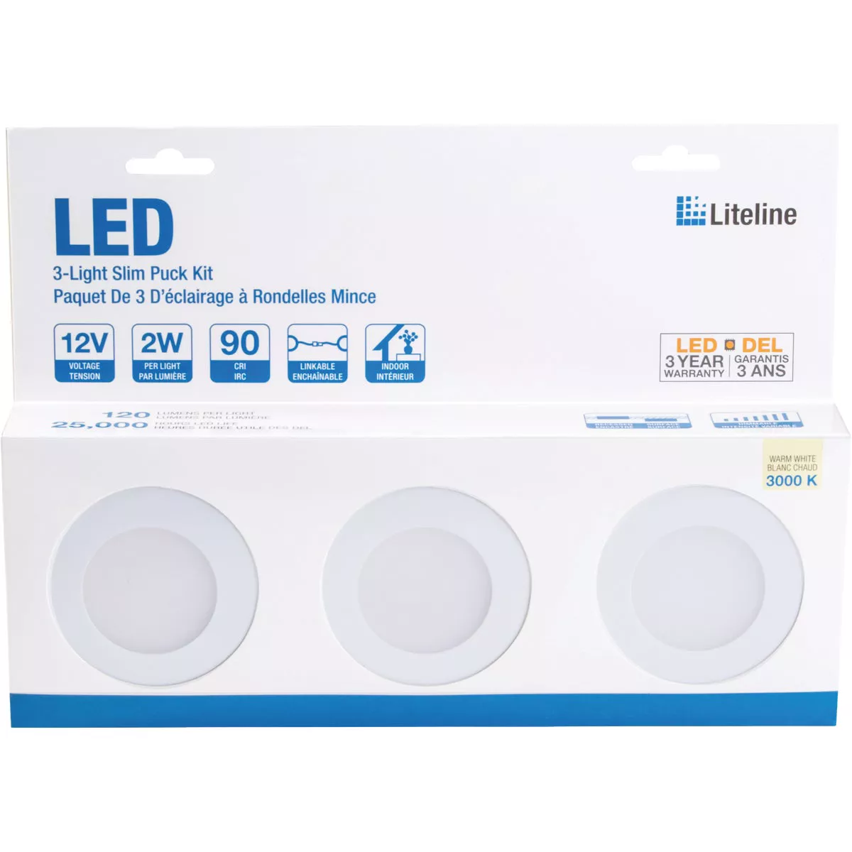 Liteline 3 In. Dia. X 1/4 In. Thick Plug-In White LED Under Cabinet Puck Light Kit (3-Pack) - photo 2