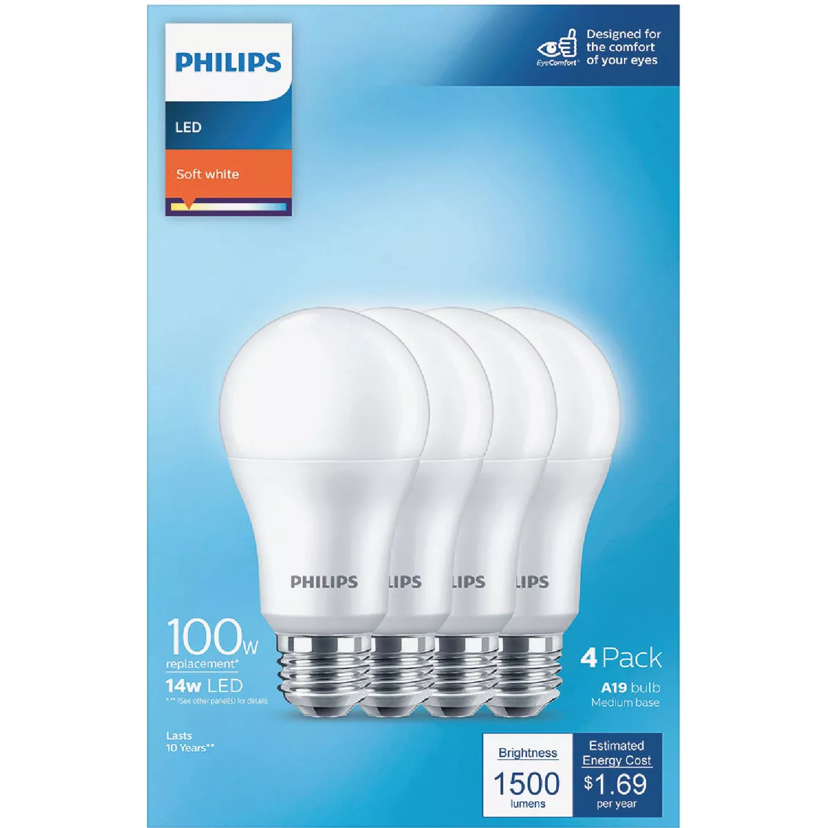 Philips EyeComfort 100W Equivalent Soft White A19 Medium LED Light Bulb (4-Pack) - photo 2