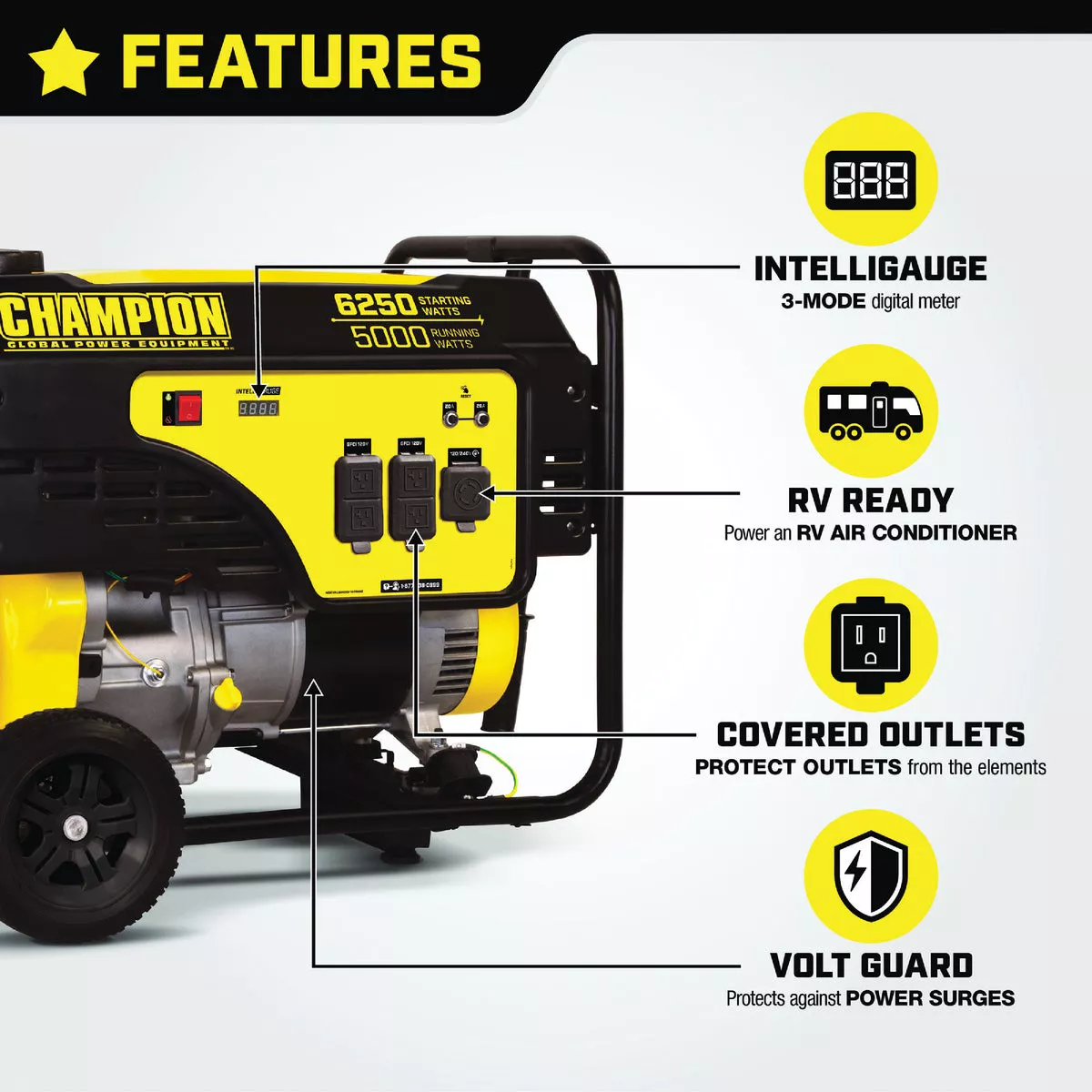 Champion 5000W Gasoline Powered Recoil Pull Start Portable Generator with Wheel Kit (California Compliant) - photo 2