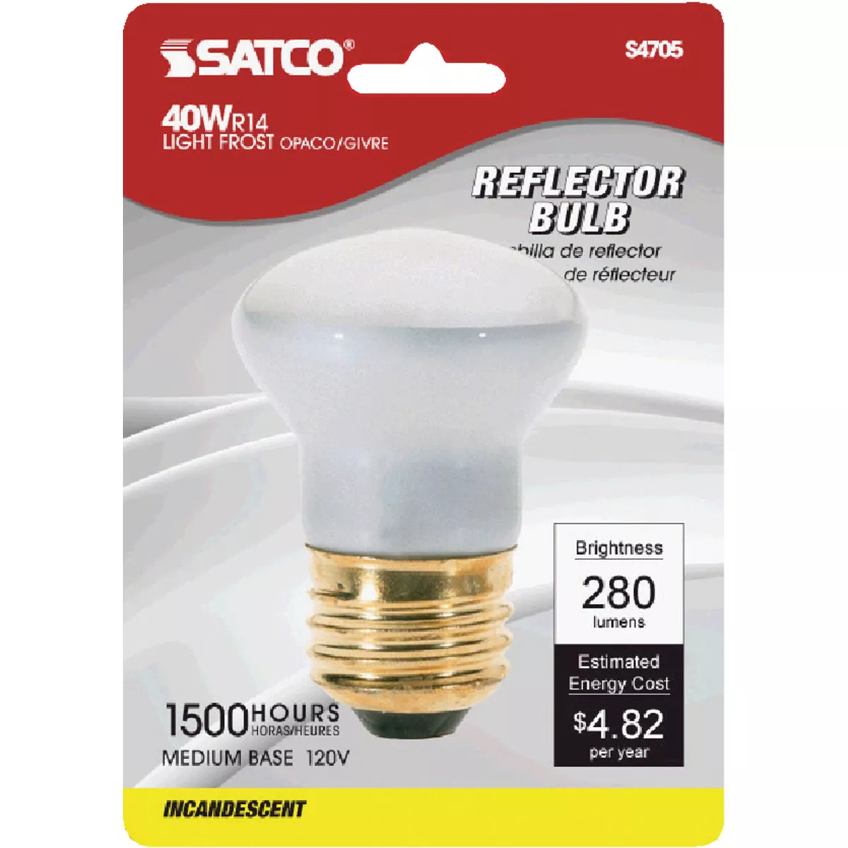 Satco 40W Spot Glass Medium Base R14 Reflector Incandescent Floodlight Light Bulb