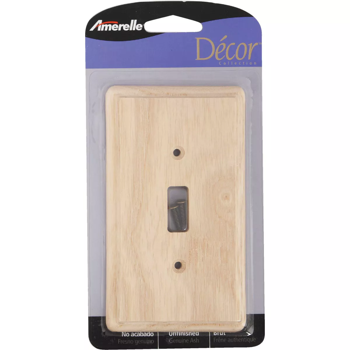 Amerelle 1-Gang Solid Ash Toggle Switch Wall Plate, Unfinished Ash - photo 2