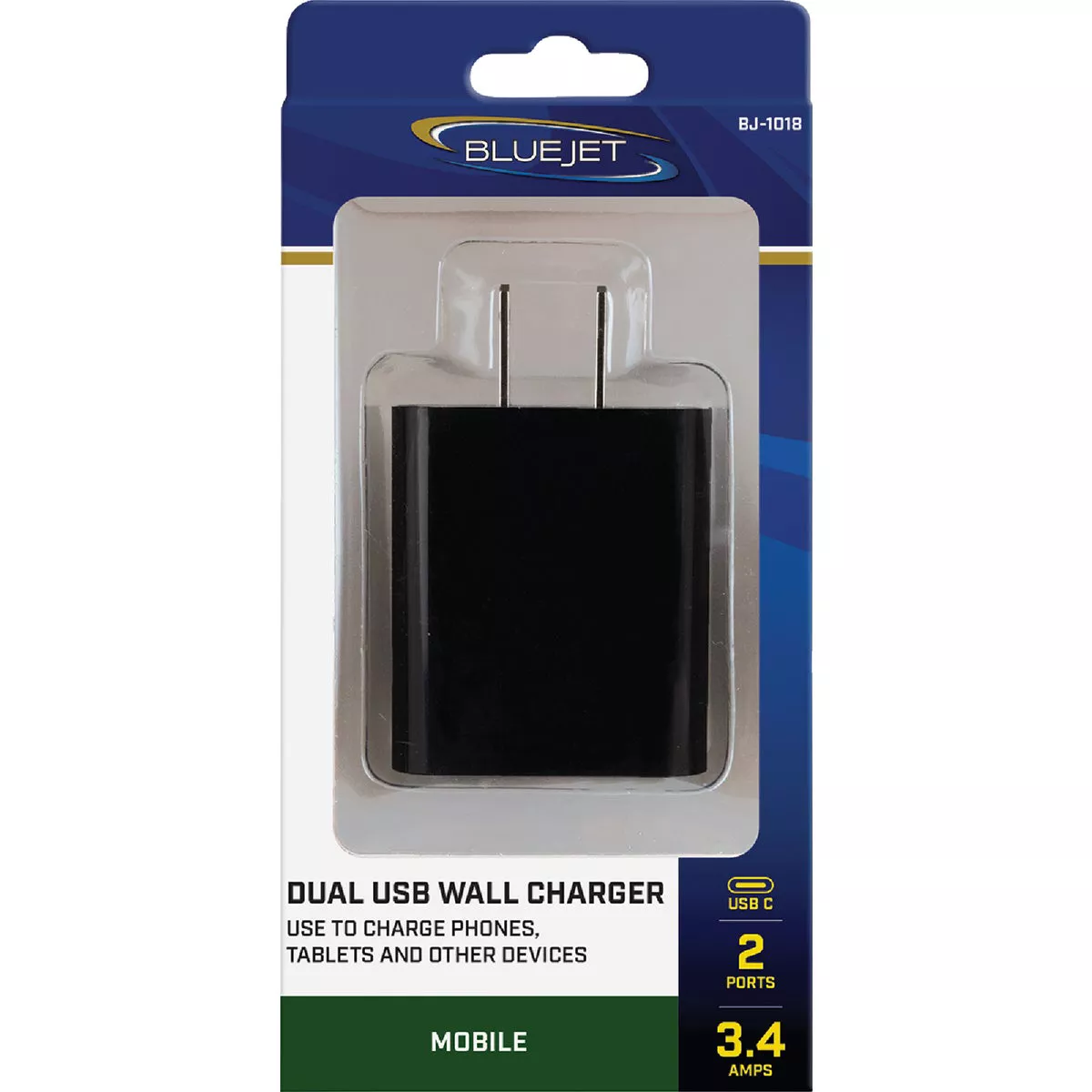 Blue Jet AC Outlet Black Dual 3.4A Wall USB Charger - photo 2