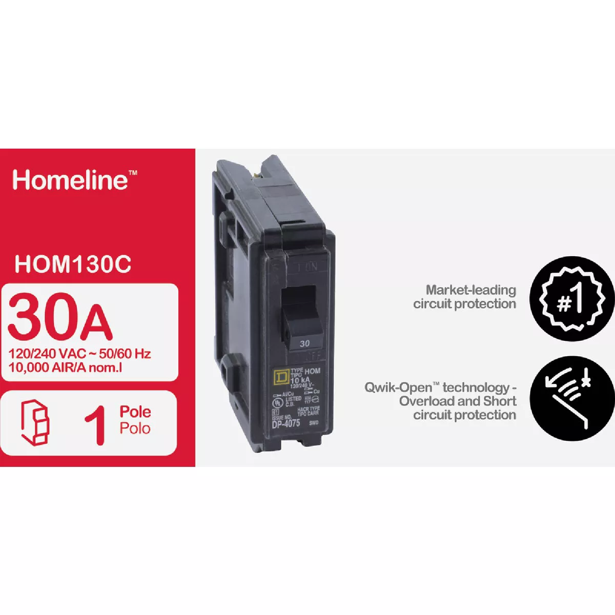 Square D Homeline 30A Single-Pole Standard Trip Circuit Breaker - photo 2