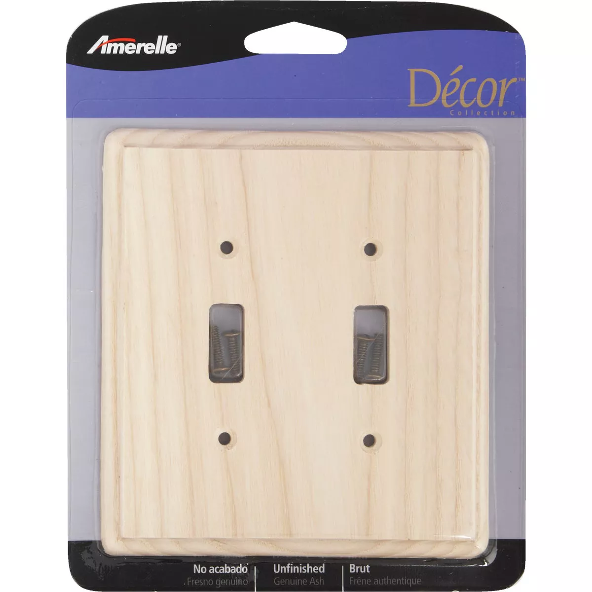Amerelle 2-Gang Solid Ash Toggle Switch Wall Plate, Unfinished Ash - photo 2