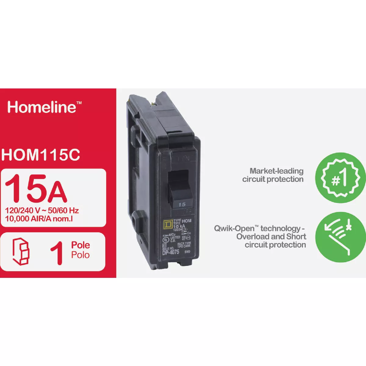 Square D Homeline 15A Single-Pole Standard Trip Circuit Breaker - photo 2
