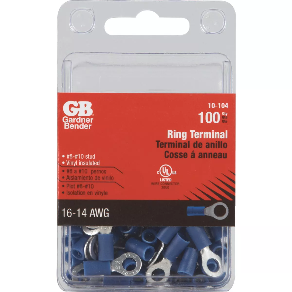 Gardner Bender 16 to 14 AWG #8 to #10 Stud Size Blue Vinyl-Insulated Barrel Ring Terminal (100-Pack) - photo 2
