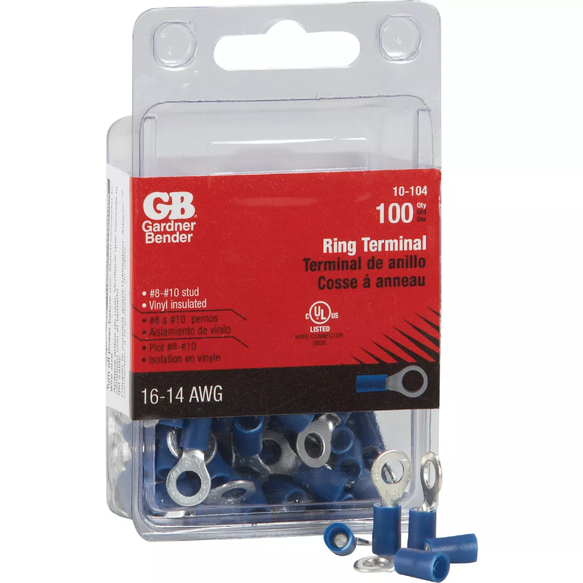 Gardner Bender 16 to 14 AWG #8 to #10 Stud Size Blue Vinyl-Insulated Barrel Ring Terminal (100-Pack) - photo 3