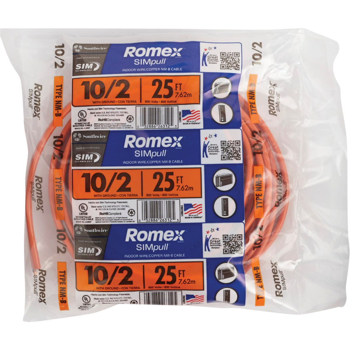 Romex 25 Ft. 10/2 Solid Orange NMW/G Electrical Wire | True Value