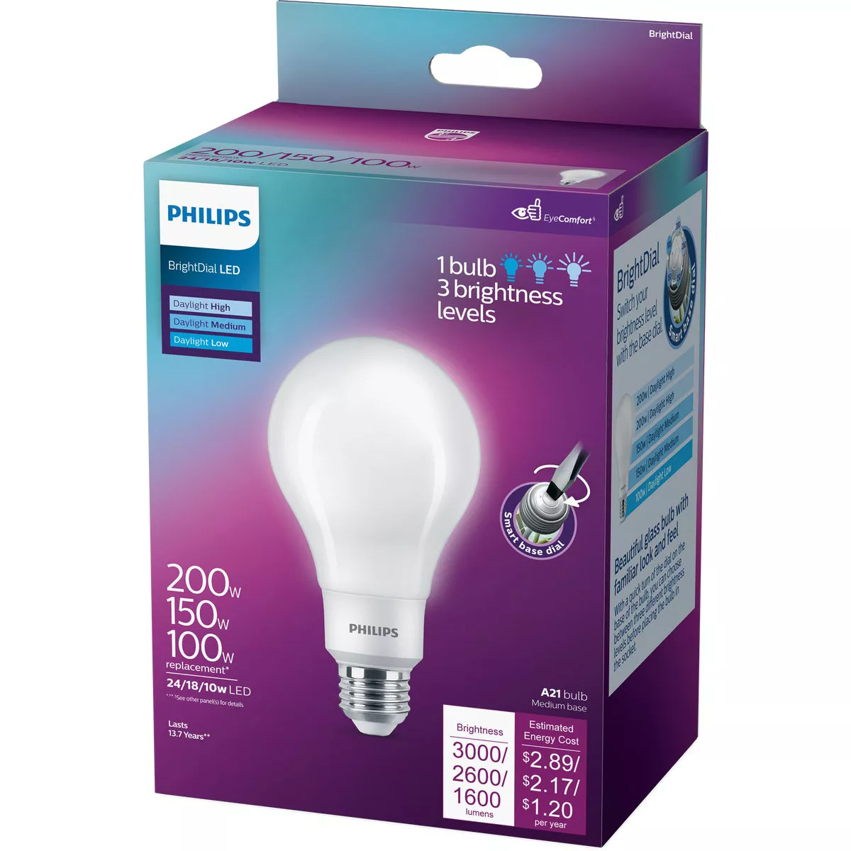 Philips BrightDial 200/150/100W Equivalent Daylight A21 Medium LED Light Bulb - photo 5