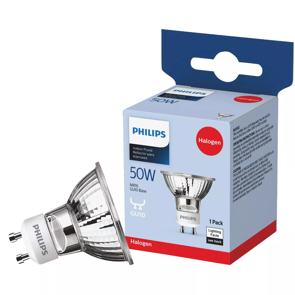 Philips 60W Equivalent Clear GU10 Base MR16 Halogen Floodlight Light Bulb