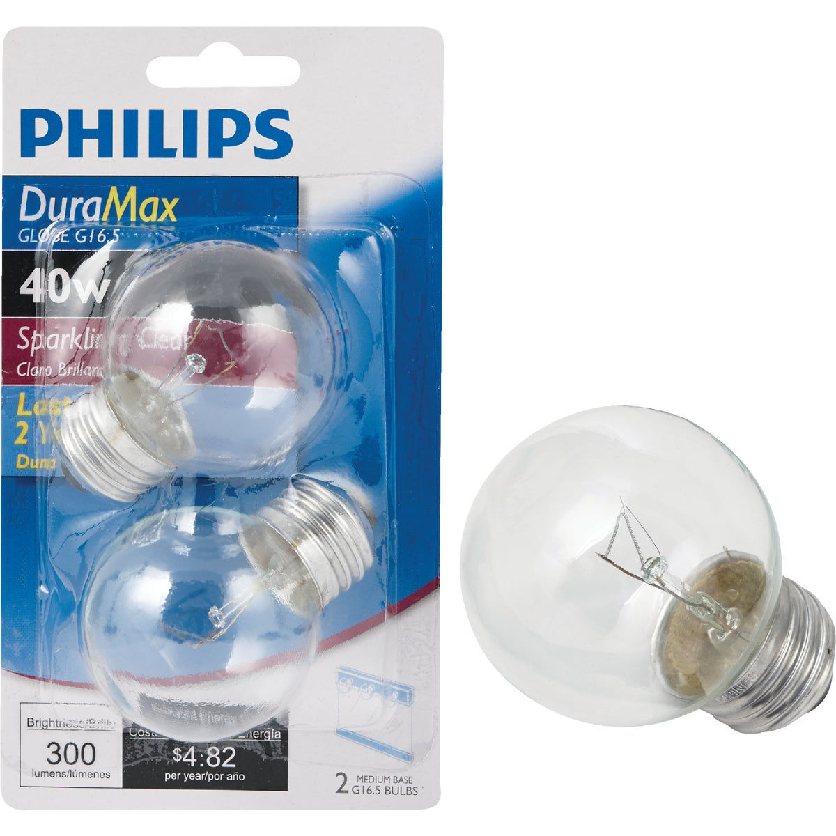 Philips DuraMax 40W Clear Medium G16.5 Incandescent Globe Light Bulb (2Pack) Do it Best