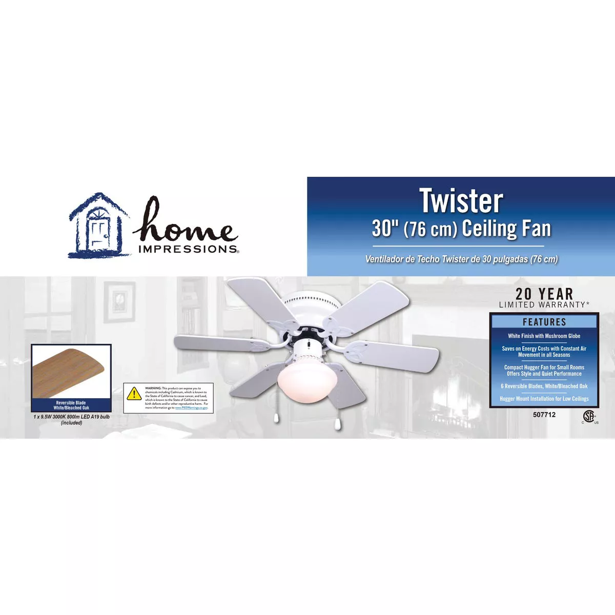Home Impressions Twister 30 In. White Ceiling Fan with Light Kit - photo 2
