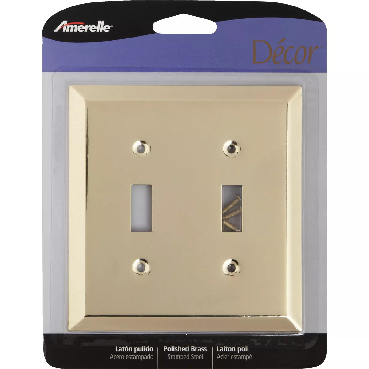 Amerelle 2-Gang Stamped Steel Toggle Switch Wall Plate, Polished Brass - photo 2