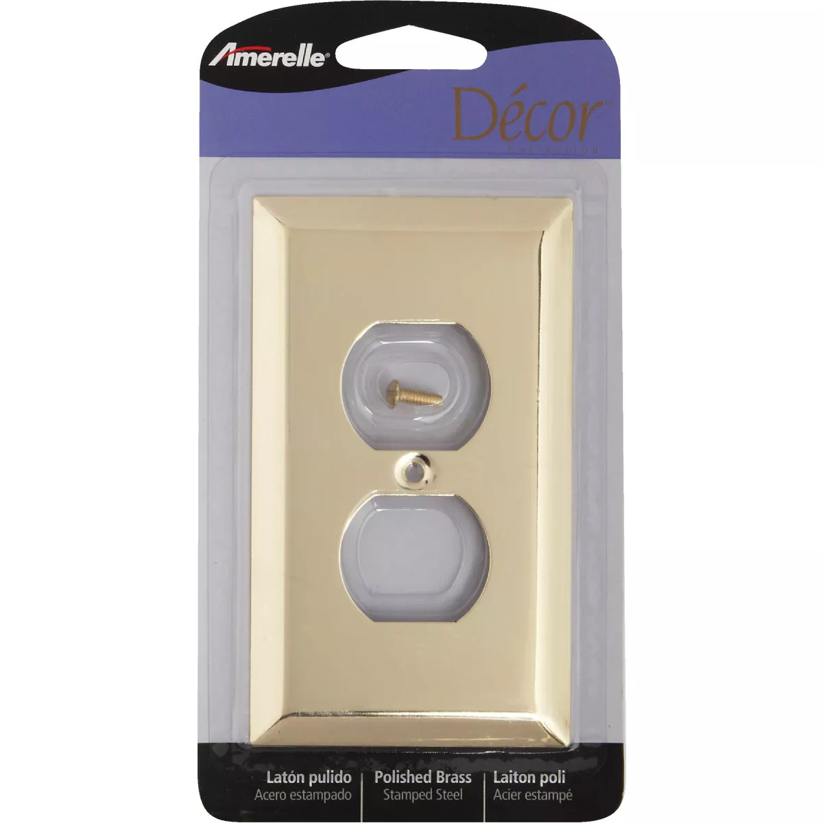 Amerelle 1-Gang Stamped Steel Outlet Wall Plate, Polished Brass - photo 2