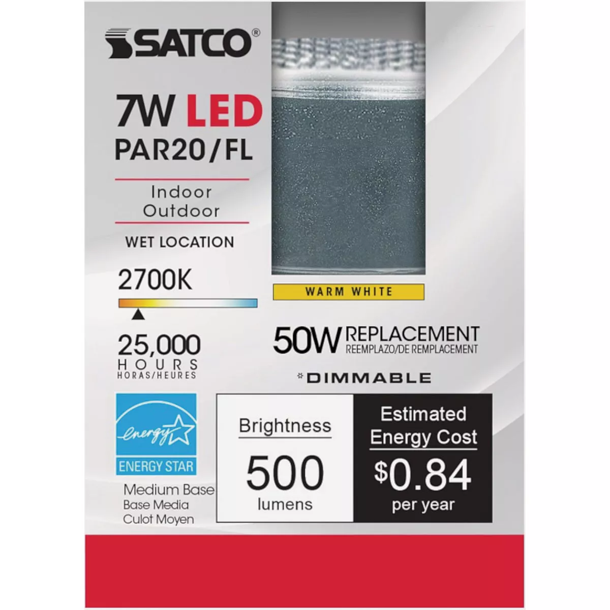 Satco 50W Equivalent Soft White PAR20 Medium Dimmable LED Floodlight Light Bulb - photo 2