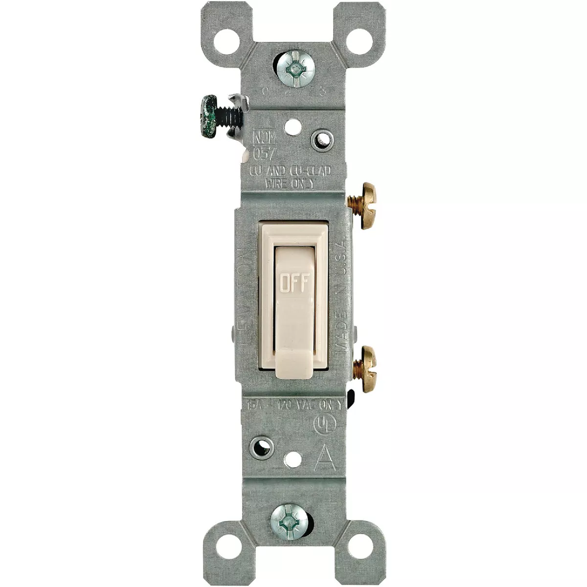 Leviton Residential Grade 15 Amp Toggle Single Pole Grounded Switch, Light Almond, (10-Pack)