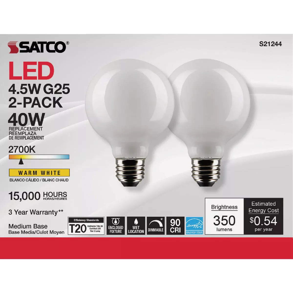 Satco Nuvo 40W Equivalent Warm White G25 Medium Frosted LED Decorative Light Bulb (2-Pack) - photo 2