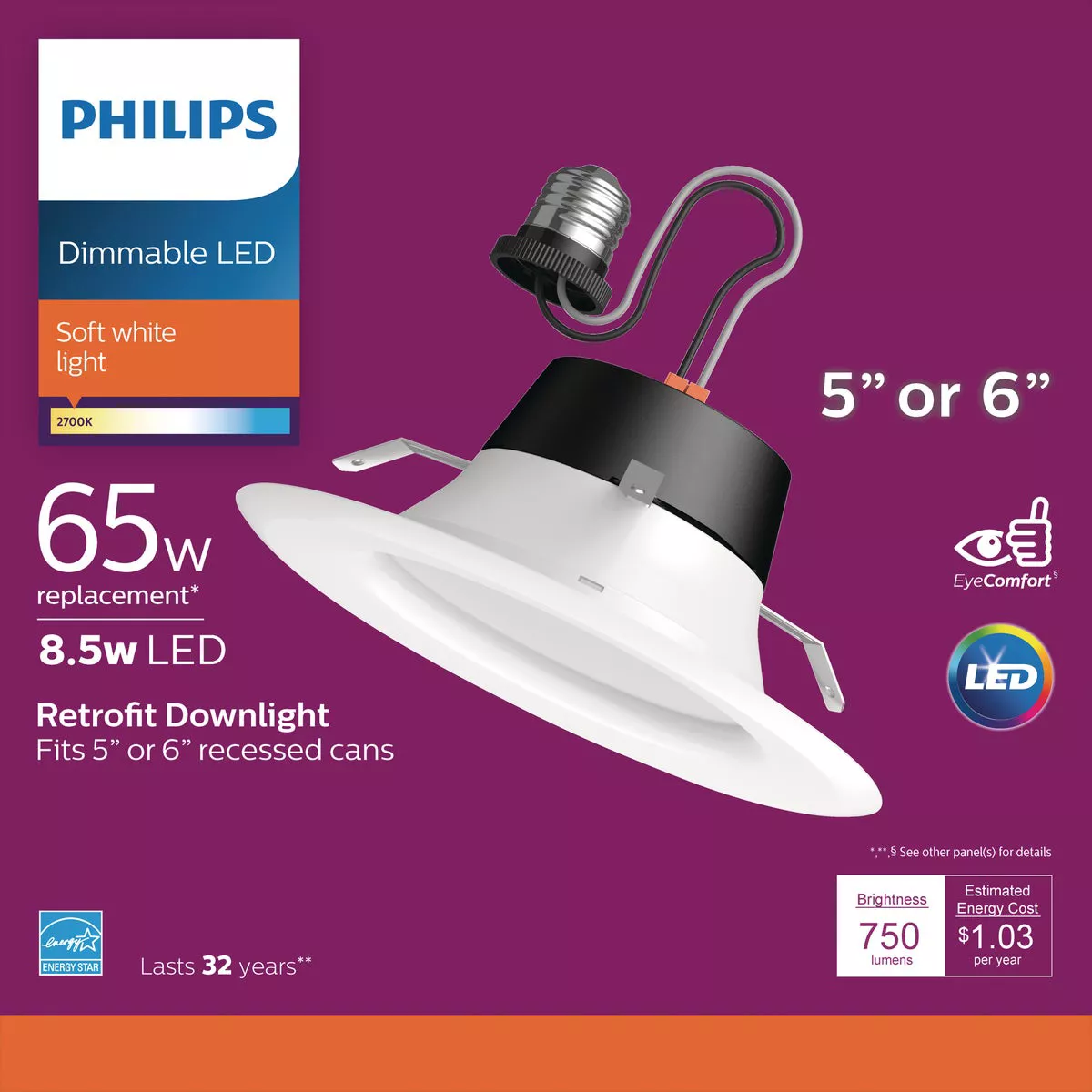 Philips 5 In./6 In. Retrofit IC/Non-IC Rated White LED Recessed Light Kit, Soft White - photo 2