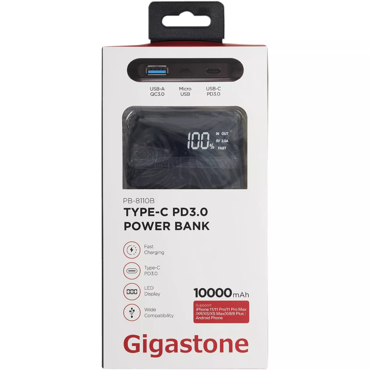 Gigastone 10,000 mAh Type C PD3.0 Black Power Bank - photo 2