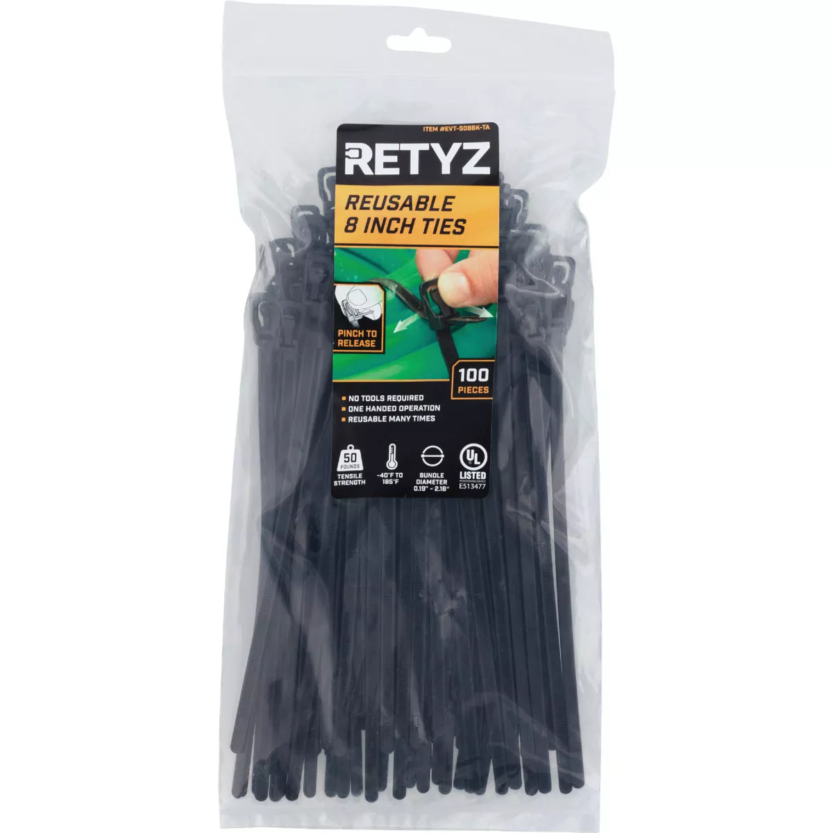 RETYZ EveryTie 8 In. Black Releasable Tie (100-Pack)