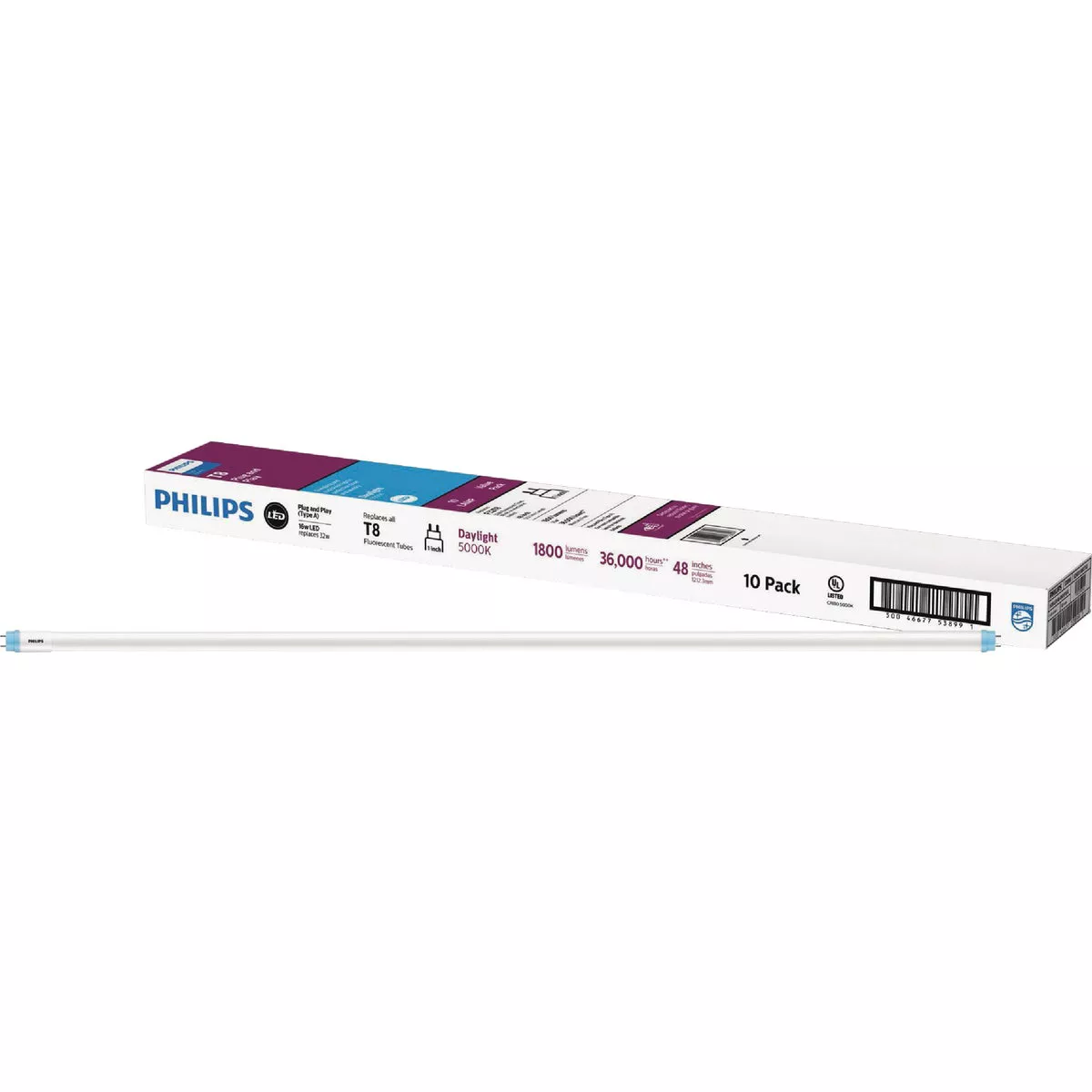 Philips Instant Fit 32W Equivalent 48 In. Daylight T8 Type A LED Tube Light Bulb (10-Pack)