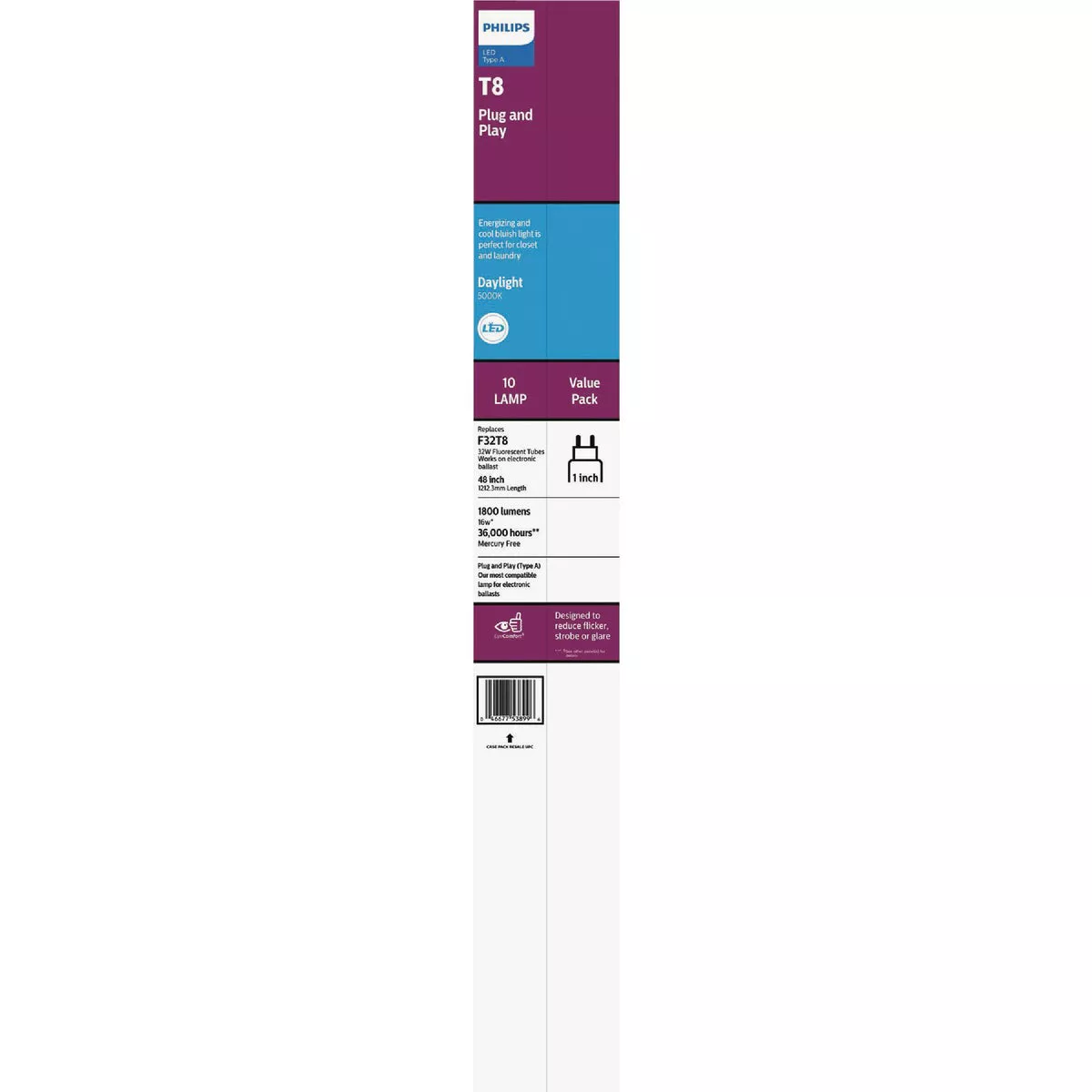 Philips Instant Fit 32W Equivalent 48 In. Daylight T8 Type A LED Tube Light Bulb (10-Pack) - photo 6