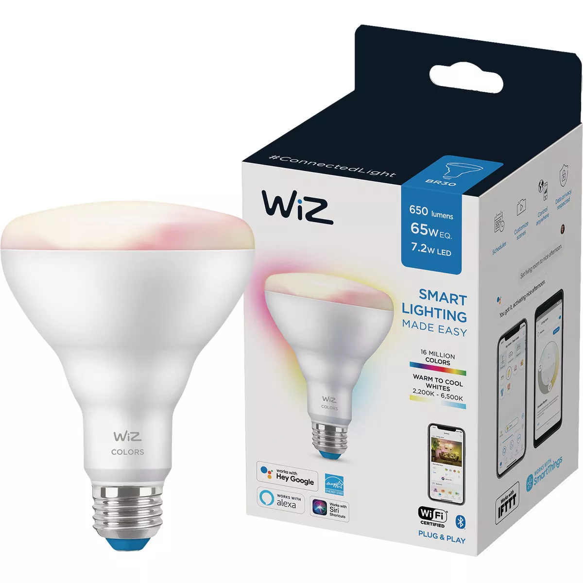 Wiz 65W Equivalent Color Changing BR30 Medium Indoor Dimmable LED Smart Floodlight Light Bulb - photo 3